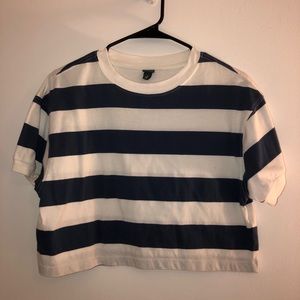 Navy and White Striped Crop Top
